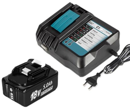 DC18RF - Set di caricabatterie con batteria da 18 V 5,0 Ah per Makita BL1860B BL1860 BL1850 BL1840 con indicatore di carica a LED