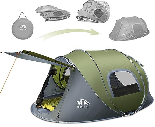 Night Cat 【Pop Up Camping Zelt】 4 Personen Zelt Wasserdicht Instant Easy Setup Familienzelt