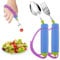 Adaptive Utensils Spoons Forks Set with Nonslip Handle and Adjustable Silicone Strap 360° Rotatable Disabled Eating Aid Easy Grip Spoon Fork Holder Stainless Steel Utensils for Elderly, Disabled