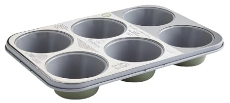 Cooksmart Signature 6 Cup Muffin Tray, Carbon Steel, Green | PFOA-free non-stick coating, dishwasher safe, durable construction, ideal for muffins and cupcakes
