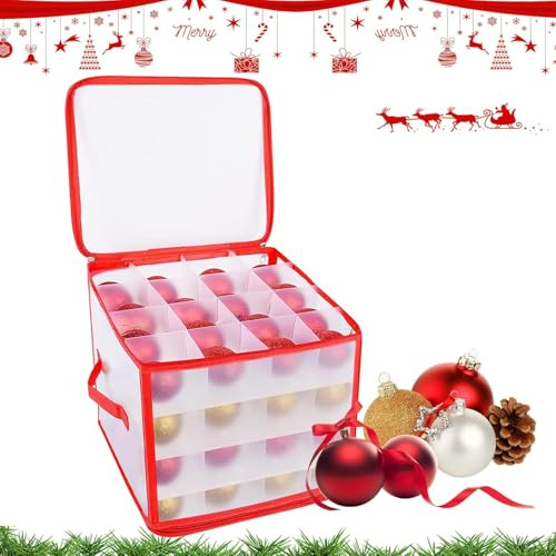 Weihnachtskugeln Aufbewahrung Hanging Organizer, Beewiner Aufbewahrungsbox Weihnachtskugeln, Aufbewahrung Box, 64 Fächer je 7.5 cm, für 64 Max (1, Rot, Mittelgroße)