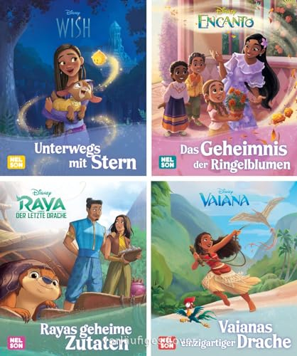 Nelson Mini-Bücher: 4er Disney Neue Filmlieblinge 1-4: Geschichten ab 3 Jahren zu Wish, Encanto, Vaiana und Raya im Mitnahmeformat (Nelson Mini-Bücher: Ein großer Spaß im kleinen Format)