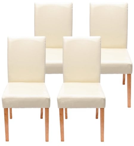 Mendler 4er-Set Esszimmerstuhl Stuhl Küchenstuhl Littau - Leder, Creme helle Beine