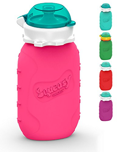 Squeasy Snacker – Wiederverwendbares Quetschie aus Silikon, Quetschbeutel zum selbst befüllen, BPA, PVC und Phthalat-frei (Pink)