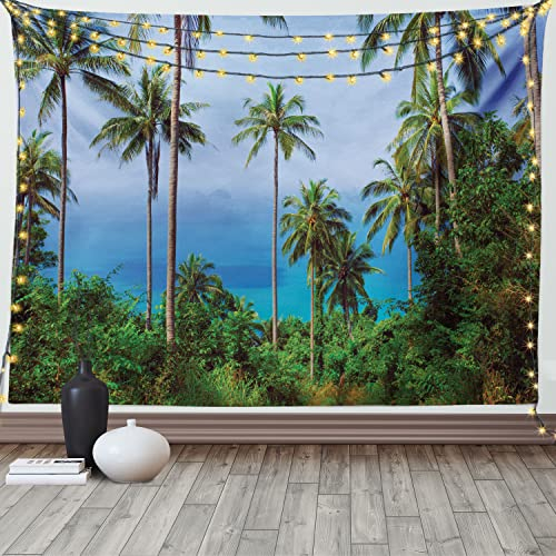 ABAKUHAUS Palme Wandteppich, Ozean-Szene aus Dschungel Tropische Bild des Paradieses in der Natur Thema, aus Weiches Mikrofaser Stoff Wand Dekoration Für Schlafzimmer, 150 x 110 cm, Blau Grün