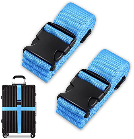 Luggage Suitcase Straps Set, Travel Accessories Thickened Luggage Belt with Quick Release Buckle, Adjustable Black Travel Luggage Straps for Suitcase Baggage (Blue, 2 PCS Set)