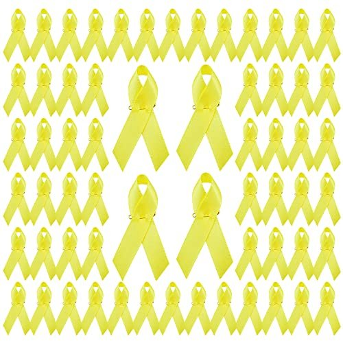 WANDIC Lot de 200 Broches avec Ruban et épingle à nourrice, pour Sensibilisation aux Cancers, pour fête, événement, décoration de vêtements, Jaune
