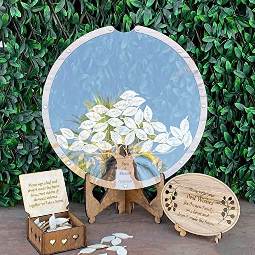 Livre d'or de mariage en bois avec 60 feuilles de bois, livre d'or alternatif en bois pour cadeau de mariage rustique, fête prénuptiale