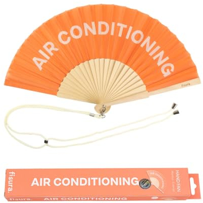Fisura – Original orange handheld folding fan with “air conditioning”. Colorful wooden fan, perfect for gifts, wedding party decoration. Hanger included.