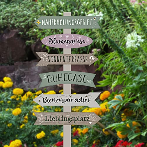 Gartenschild Wegweiser│ Höhe 76 cm MDF naturfarben │6 Planken beschriftet
