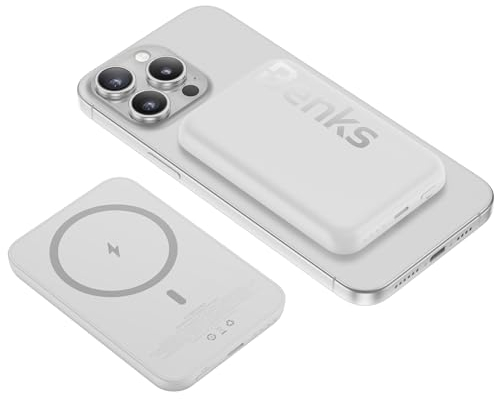 BENKS Power Bank 6000mAh, Powerbank Wireless Magnetico Compatibile con Magsafe, Caricabatterie Portatile Batteria Esterna per Cellulare con USB C per iPhone 15/14/13/12 Series, Bianco