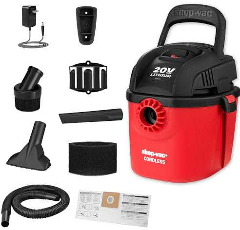 Shop-Vac Aspirateur sans fil Wet Dry Laveur, 8.0 Peak Kpa avec poignée pliable, support mural et accessoires multifonctionnels, aspirateur compact portable pour la maison, la voiture, le chantier