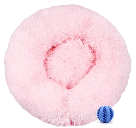 DOTBUY-SHOP Hundebet Rundes Katzenbett, Hundekissen Grosse Hunde Donut Kissen, Plüsch-Hundekorb Hundebett Waschbar, für Welpe, Katzen, Kätzchen, Haustiere (50CM,Helles Rosa)