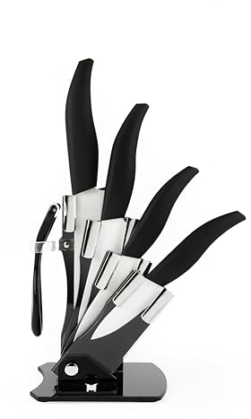 Excelsa Ceramic Ceppo Coltelli 6 Pezzi, Manico Nero, Lama Bianca in Ceramica