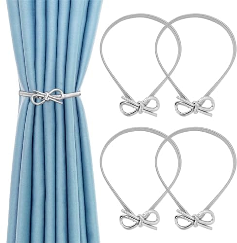 Sheryl&Rain 4 Piezas Alzapaños Cortinas,Plata Abrazaderas Cortinas,Abrazaderas Cortinas,Correas Decorativas Ajustables para Cortinas de Aleación,Abrazaderas de Cortinas para Ventanas de Hogar Oficina