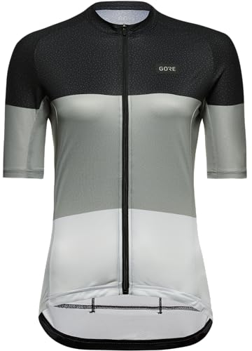 GOREWEAR Atmungsaktives Damen Fahrrad-Trikot, Spirit Stripes, Schneller Feuchtigkeitstransport, Einzigartiges Design, Kurzarm Fahrrad-Shirt, 40, Schwarz/Lab Grau