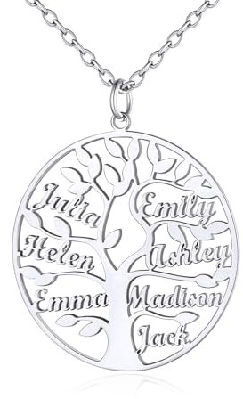 Custom4U Collier Pendentif Arbre de Vie Prénom Personnalisé Ras du Cou Prénom Gravé Arbre Généalogique