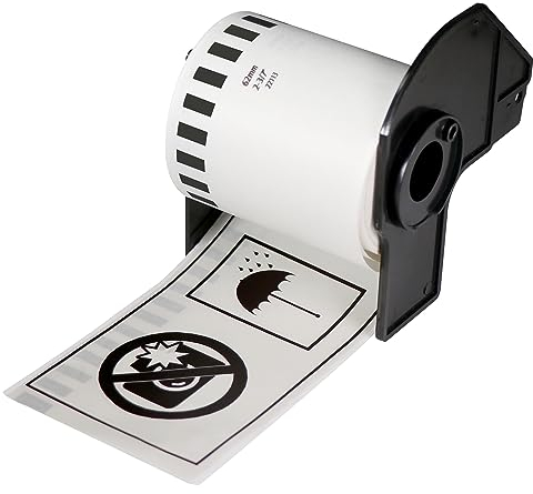 BETCKEY - 6 Rollen DK-22113 Endlos-Etikett (Film) klar, 62mm x 15.24m, Schwarz auf Transparent, 6 Etiketten für Brother QL Etikettendrucker