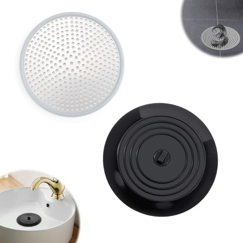 FINELYCR Filtro Doccia Capelli e Tappo Doccia Antiodore, Filtro Scarico Doccia in Acciaio Inossidabile, Tappo Doccia Raccogli Capelli Rotondo, 2 Tipi, per Lavandino, Bagno, Cucina