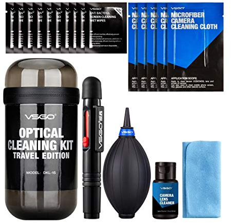 VSGO DKL-15 Professional Cameras Cleaning Kit with Lens Cleaning Pen Lens Cleaning Air Blower and Camera Cleaning Fluid, Compatible for Canon, Nikon, Sony DSLR Cameras(19-in-1 Kit)
