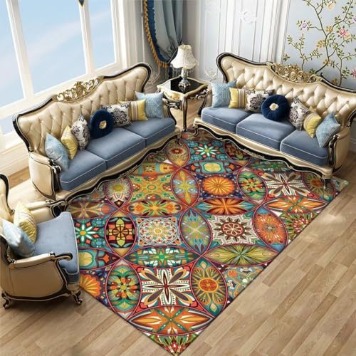 Kunsen 200X250CM Tapis De Passage Décoration intérieure de Style rétro antidérapante, antitache et Lavable Decoration Chambre Adulte Multicolore Tapis Pas Cher Tapis Sol Gaming