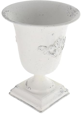 POPETPOP Tall Urn Vase Retro White Metal Urn Planter Pedestal Flower Pot Rustic Farmhouse Flower Holder for French Country Style Home Table Centerpiece Decor