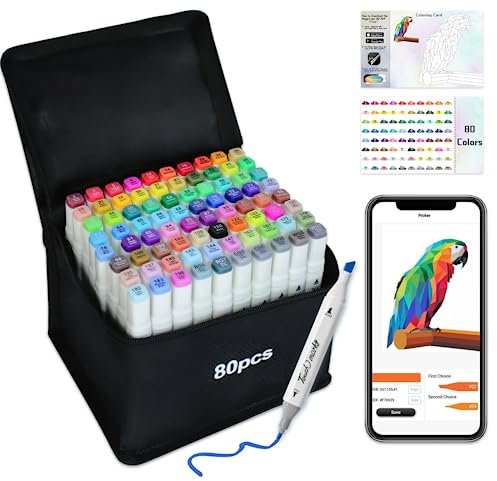 AEDAGA 80 Colours Alcohol Markers with Free App for Colouring, Alcohol Pens for Anime,Manga,Drawing,Sketching and Calligraphy, Art Supplies for Adults and Kids