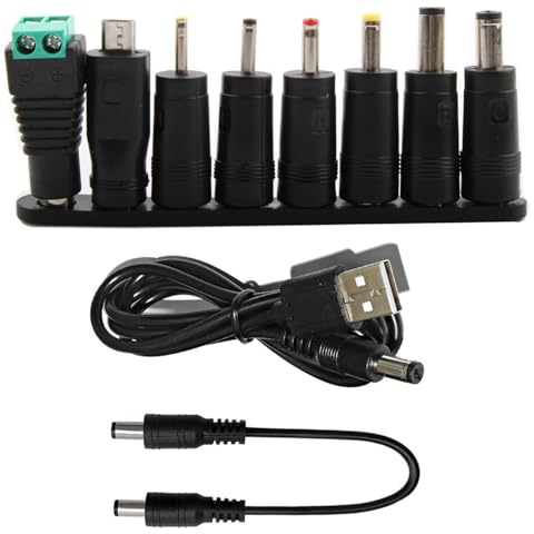 VISSQH USB auf DC 5V Stecker Kabel,8 in 1 USB A auf Hohlstecker,DC Netzteil Adapter Kabel für Router, Mini-Lüfter, Lautsprecher und weitere 5-V-Geräte (schwarz)