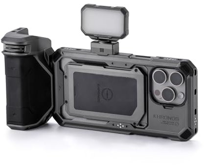 TILTA Khronos Telefonhalterung für iPhone 15 Pro Max mit Mini LED Panel und Focus PD Handle, Mobiles Video Rig, Smartphone Case Stabilizer Basic Kit - Space Gray TK-IP15-PMB-SG