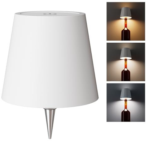 WOKWOYIO Wireless Bottle Lamp， Wireless Lamps Rechargable, Touch Control Stepless Dimming 3 Color Temperatures Bottle Lamp Kit Lampshade for Bar,Restaurant，Room Decor