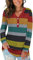 BISHUIGE Womens Button Up Tshirts Long Sleeve Henley Tunic Tops V Neck Casual Sweatshirt L, Red+Yellow Stripes