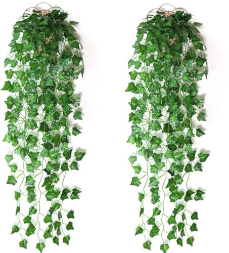 KARLOR Kunstpflanze zum aufhängen 2 Pcs Efeu Hängepflanzen künstliche Pflanze Hängend Künstlich Pflanzen zum aufhängen Efeu Girlande hängend für Drinnen Draußen Deko