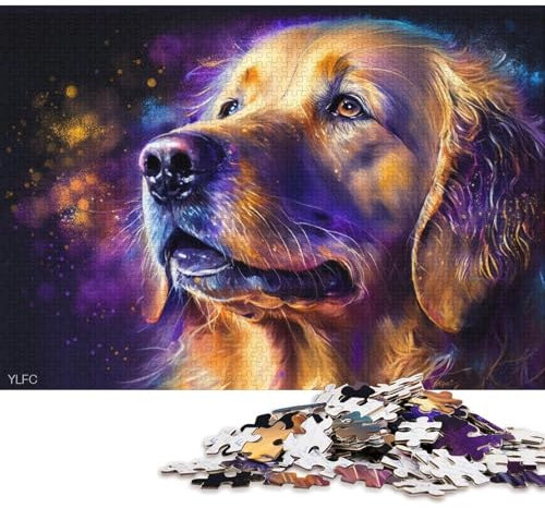 Puzzle Golden Retriever Hund 1000 Teile Puzzle für Erwachsene Holzpuzzle für Erwachsene und Kinder ab 12 Jahren Lernspiele für zu Hause DIY-Spielzeug (Größe 75 * 50 cm)