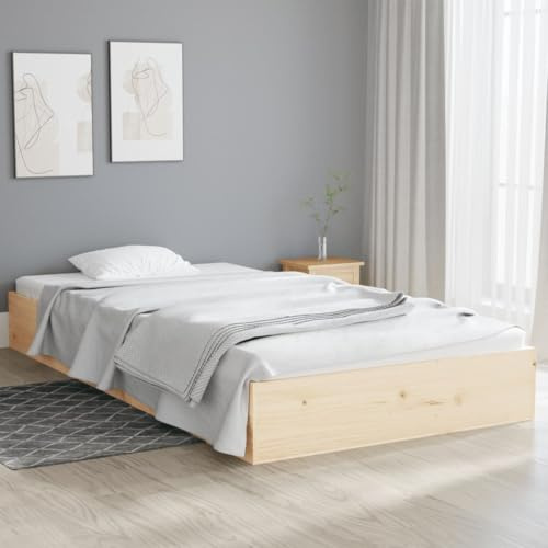 Myheimly Massivholzbett, Holzbett mit Kopfteil Lattenrost, Schlafzimmer, Bett Bettgestell, Modern, Kiefer Massivholzbett Natur,90 x 200 cm