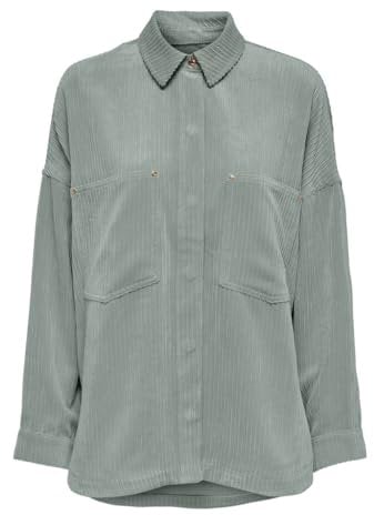 ONLY Damen Cord Shacket leichte Hemdjacke ONLJanine-Rai Oversize Cordhemd 15321957 Jadeite L