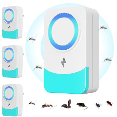 OBEST 4 Stück Ultraschall Schädlingsbekämpfer, Mückenabwehr mit Steckdose, Moskitoschutz Innenräumen, Insektenschutzmittel Pest Repeller, Anti Mücken, Moskito, Kakerlake, Mäuse, Spinnen, Fliegen