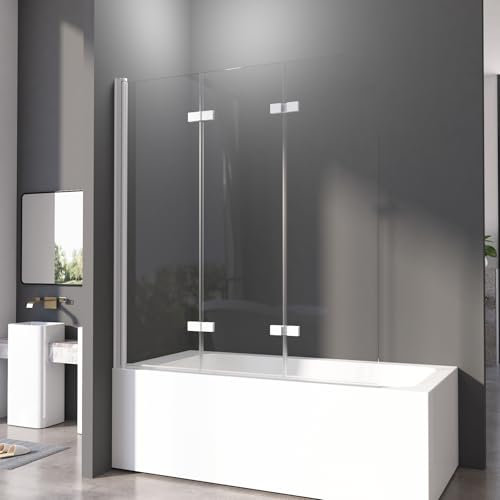 Duschwand für Badewanne 140x140 cm 3-teilig Faltbar Weiß Aluminiumrahmen Duschtrennwand Badewannenfaltwand aus 6mm ESG Glas Nano Beschichtung