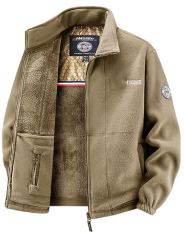 WXDTW Giacca da uomo a doppio strato in pile con cappuccio, unisex, a doppio strato, imbottita, calda, invernale, calda, con cerniera, per escursionismo, Khaki-b, 3XL