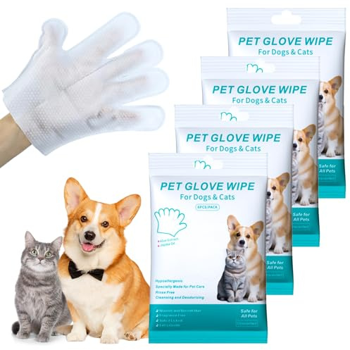 DRADERCH 24 Piezas Guantes Lavar Perro Guantes Limpieza Perro Hipoalergénicas Pet Gloves Wipes Guantes Cuidado Mascota para Limpieza y Cuidado Diario Perros y Gatos