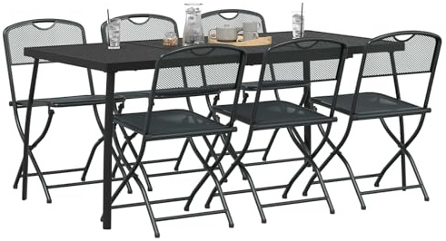 vidaXL Gartenmöbel Set 7 pcs Anthrazit Eisen und Stahl, Garten und Terrasse, Modernes Outdoor-Möbelset, Wetterfest, Mesh-Tischplatte, Anthrazit, Kompaktes Design