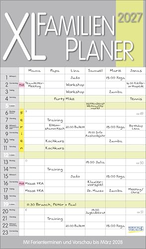 XL Familienplaner Pastell 2027: Familienkalender mit 6 breiten Spalten. Hochwertiger Familientimer mit Ferienterminen, extra Spalte, Vorschau bis März 2027 und nützlichen Zusatzinformationen.
