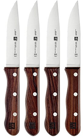 ZWILLING J.A. Henckels 39134–000 4 Steakhouse Ensemble de couteaux à steak avec étui de rangement, Marron/en acier inoxydable
