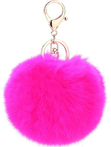 Canarea Schlüsselanhänger plüsch ball Keychain Elegant Plüsch-Kugel Auto-Anhänger Taschenanhänger bommel Pompom Weich Schlüsselring Handtaschenanhänger Dekor (Rosa)