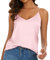 Miqieer Débardeur basique en soie pour femme, col en V, sans manches, chemisier en satin, rose, Taille XS
