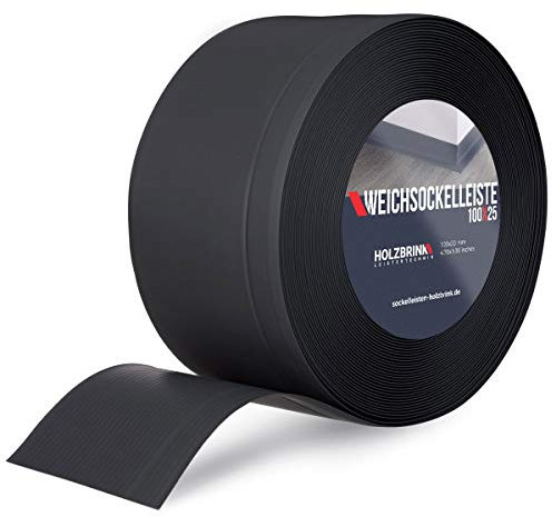 HOLZBRINK Weichsockelleiste PVC 100x25mm, 15 m | Wandleiste ohne Klebestreifen für Küche, Garage, Flur | Wandabschlussleiste PVC | Farbe: Schwarz