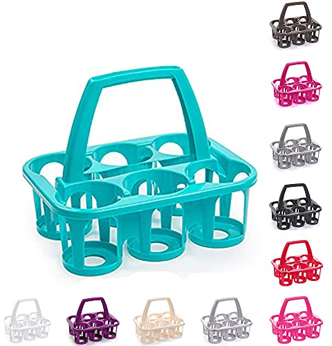 plastific 6 x Plastic Beer Garden Glass Collector Carrier Milk Bottle Holder Beer Carrier with Handle Bottle Holder for Bar, Outdoor, Picnic, Party (Turquoise)