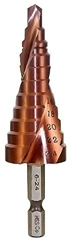Meichoon HSS M35 Cobalto Broca Escalonada 6-24mm Flauta Espiral Taladro Grande Multi-agujero Mango Hexagonal Perforación Corte Agrandar Placa de Stainless Steel Plate Quenching Steel Plate DC1604