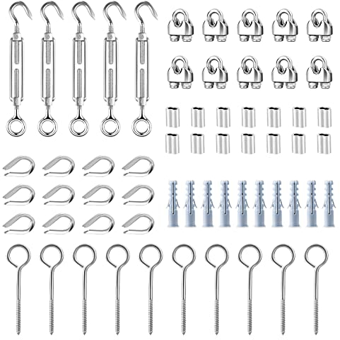 TooTaci Turnbuckle Wire Tensioner Kit, M5 Turnbuckle Hook and Eye and Vine Eyes for 3mm Cable Wire Rope Tenison, Vine Eyes for Climbing Plants Wire, M3 Clamps, Crimping Loop