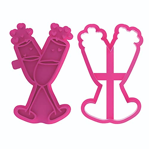 LissieLou Champagne Glasses Cookie Cutter and Stamp Wedding Icing Stamp Fondant Embosser - Light Pink