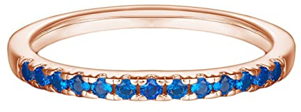 Bishilin Trauring Silber 925 Damen mit Stein, Schmal Ring mit Blau Zirkonia Verlobungsring Nickelfrei Hochzeitsring Rosegold Gr.45 (14.3)